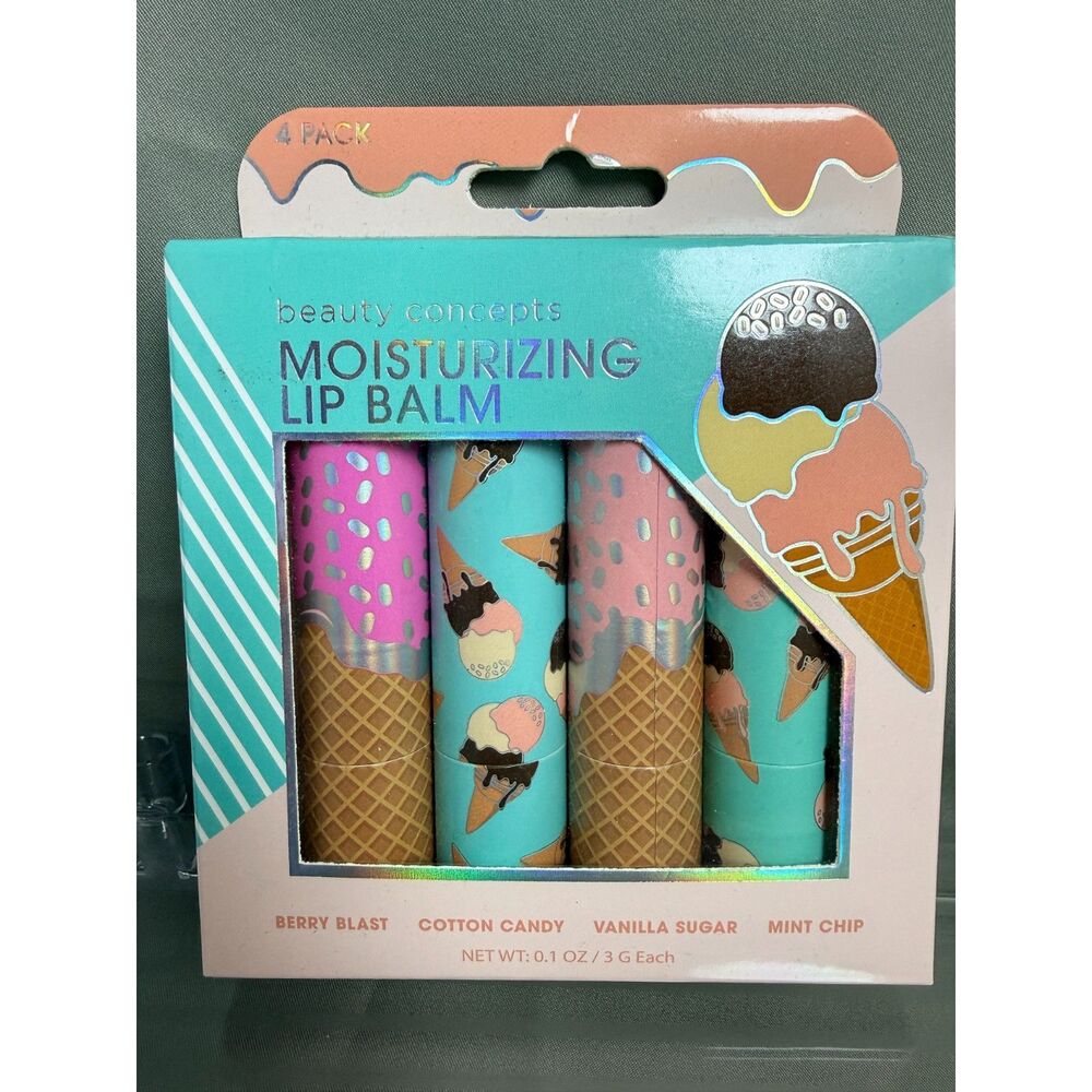 NIB Beauty Concepts Ice Cream Lip Balm Collection Set of 4